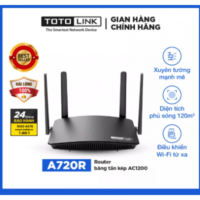 Router wifi băng tần kép chuẩn AC 1200Mbps A720R TOTOLINK