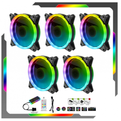 Bộ 5 Quạt Tản Nhiệt Led RGB V2 Dual Ring Đồng Bộ Màu Hub Coolmoon Tomato Xigmatek VSP