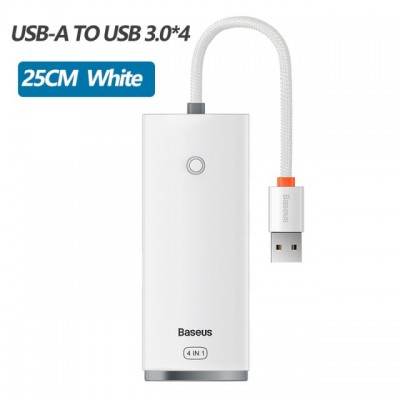 Hub Mở Rộng Kết Nối Baseus Lite Series 4-Port USB-A HUB Adapter (USB-A to USB 3.0*4) 25cm White