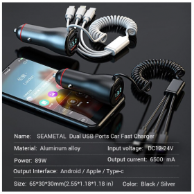 Tẩu sạc nhanh cho xe hơi P5X tích hợp dây sạc 3 đầu sạc