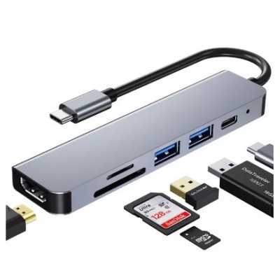 Bộ chuyển đổi, bộ chia USB Type C 6 IN 1 với khe đọc TF SD cho Macbook Pro 13 15 Air PC Phụ kiện máy tính - READ