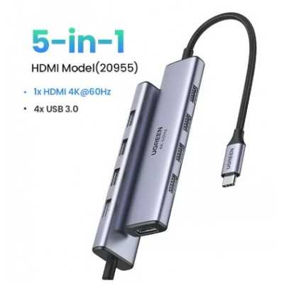 UGREEN HUB USB C 5 trong 1 Với Cổng HDMI 1000Mbps 4 Cổng USB 3.0